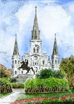 St. Louis Cathedral Watercolor Lithograph